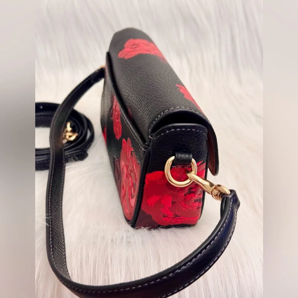 NWT Coach Floral Print Hailey Flap Crossbody Bag CCF74 in Black/Red - Picture 11 of 15